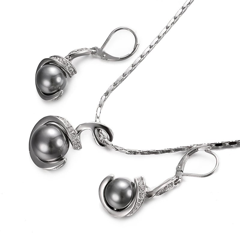 Yoursfs Grey Pearl Jewelry Set For Women 18k White Gold Plated Leverback Earrings & Pendant Drop Earrings and Necklace Set - Image 3